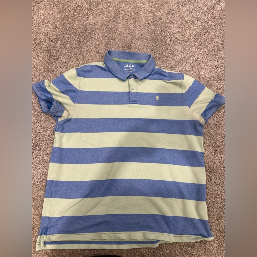 IZOD Mens XL Advantage Performance Short Sleeve Polo Shirt‎ Natural Stretch Blue